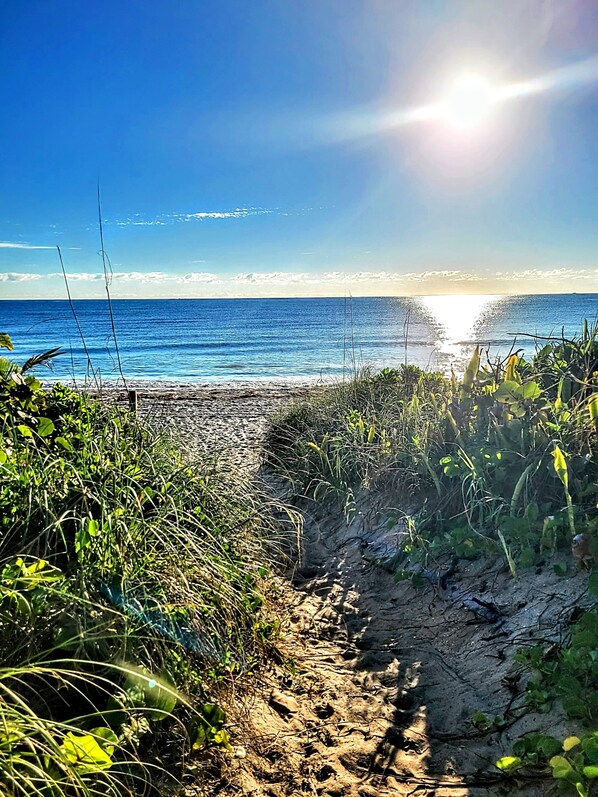 Beach nearby, sun loungers, beach towels