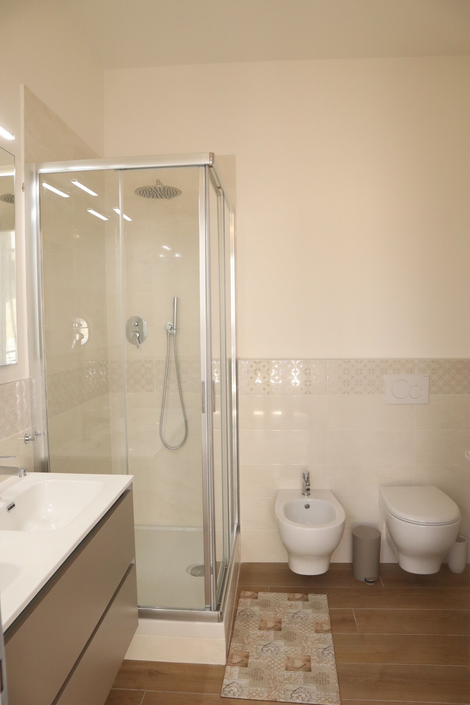 Regadera, secadora de cabello, bidet, toallas 