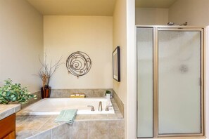 Bathtub, hair dryer, towels