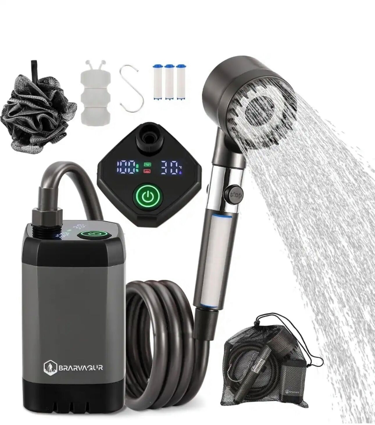 Shower pump. Place in bucket filled with water.