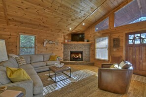 Smart TV, fireplace, video games, DVD player