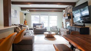 Smart TV, fireplace, video games, books