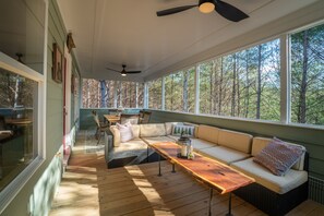 Outdoor dining - Peaceful Helen Retreat-Walk to Downtown + Hot Tub
3rd Night Free w/ 2 Night Stay (Helen)
