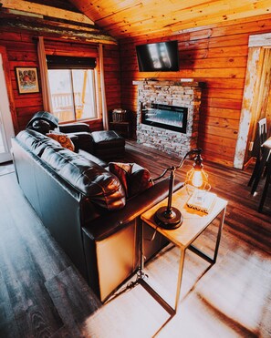 TV, fireplace, books, stereo - Sunrise Point Treehouse - Starlight Haven (Hot Springs)