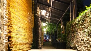 A staircase leading to a covered area with a metal roof, surrounded by greenery and stone walls. - Hotel Grand Vista Cuernavaca (Cuernavaca)