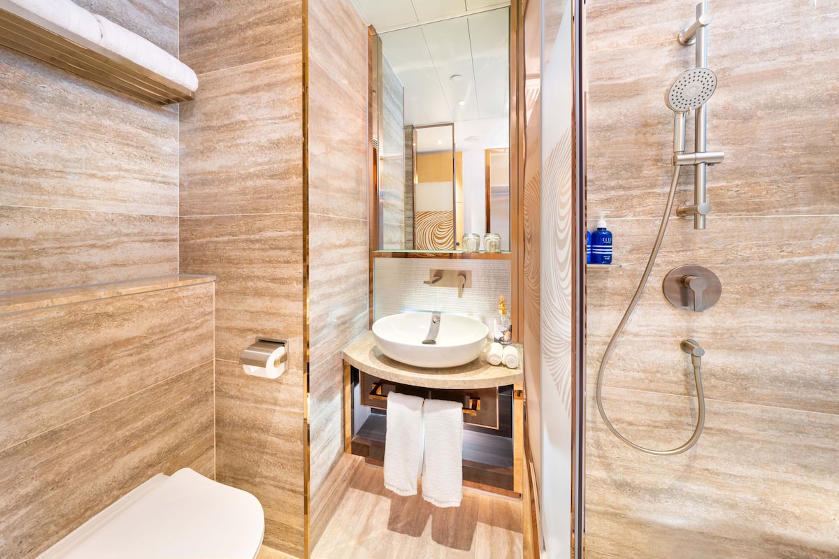 shower, hair dryer, slippers, towels