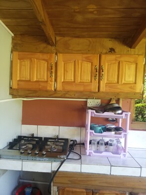 Fridge, stovetop, cookware/dishes/utensils, paper towels