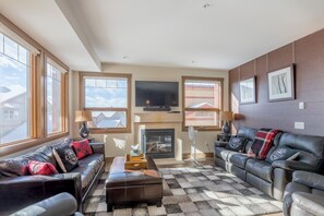 Smart TV, fireplace, video games, DVD player
