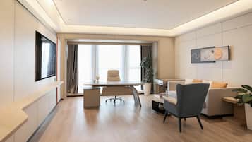 In-room safe, desk, laptop workspace, blackout curtains