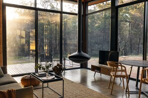 Chimenea y libros 