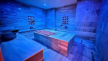 Shower, hair dryer, slippers, towels