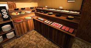 A buffet setup with various food items and condiments. - El Emin İstanbul Hotel (Istanbul)