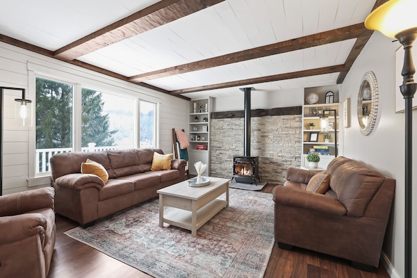 Main level living space with gas fireplace