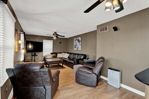 Smart TV, fireplace, video games, ping pong