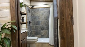 Shower, towels, soap, shampoo