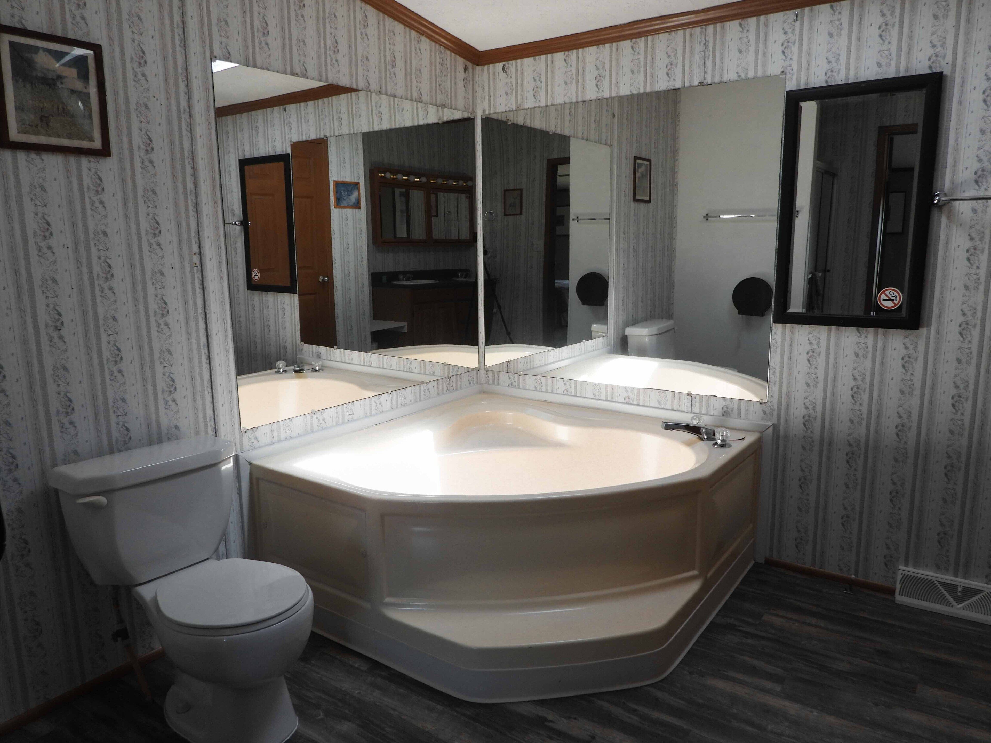 Combined shower/bathtub, towels, soap, shampoo