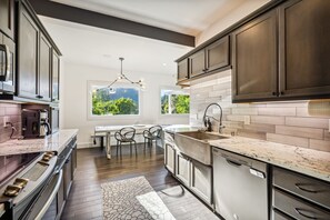 Fridge, microwave, oven, dishwasher