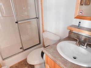 Shower, towels, soap, shampoo