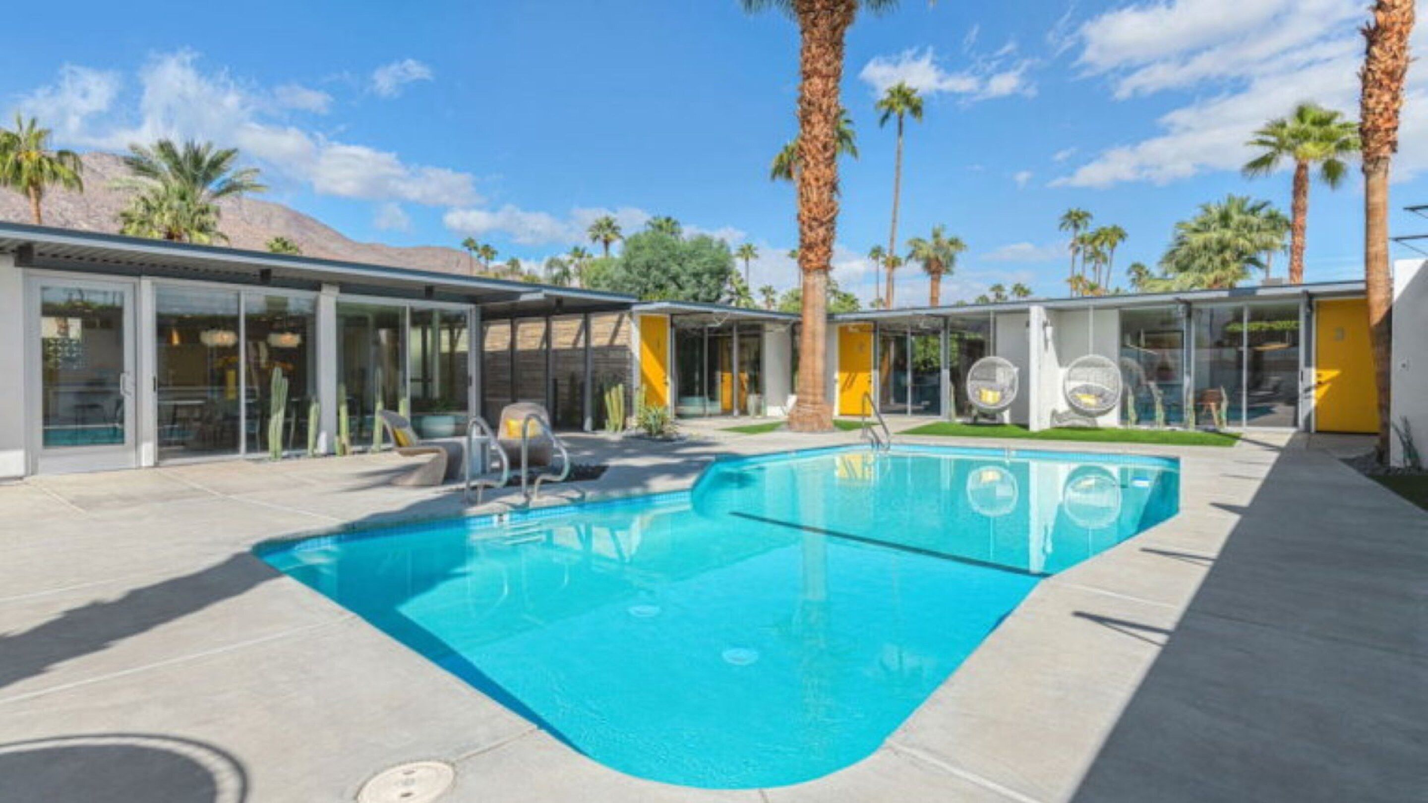 outdoor pool, pool loungers