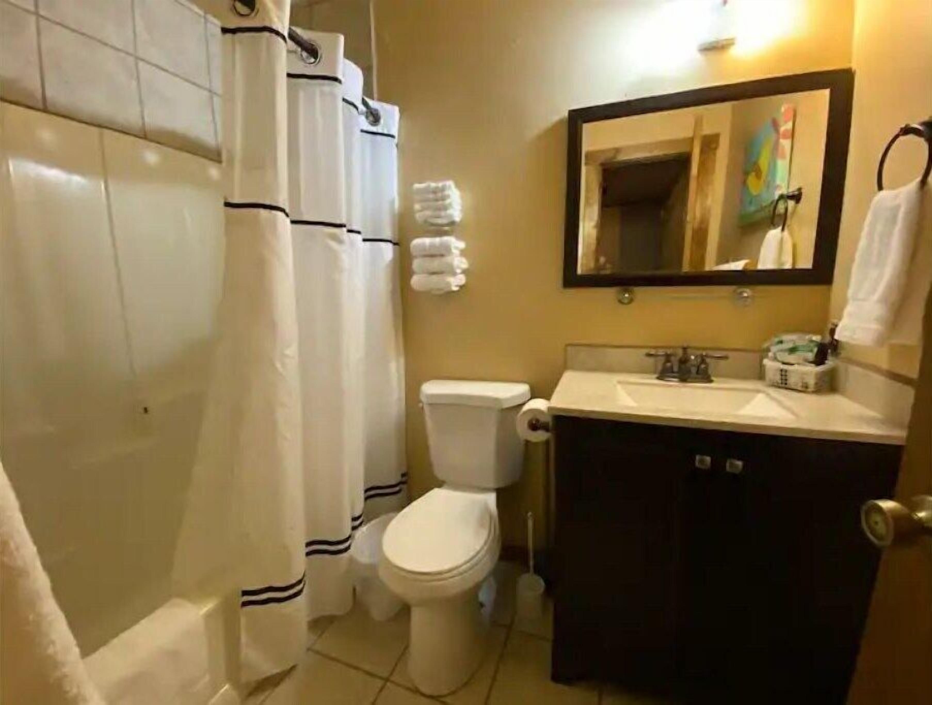 Combined shower/tub, towels