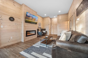 Smart TV, fireplace, video games, DVD player