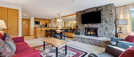 TV, fireplace