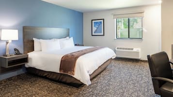 Pillowtop beds, desk, blackout drapes, iron/ironing board