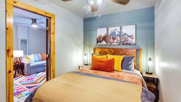 1 bedroom, desk, laptop workspace, iron/ironing board