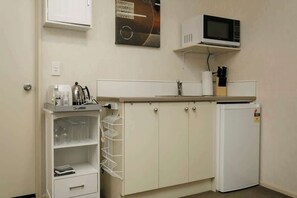 Fridge, microwave, coffee/tea maker, toaster
