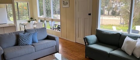 TV, fireplace, DVD player, books