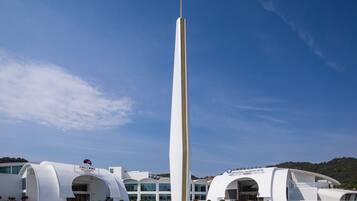 Stunning contemporary architecture stands tall in a serene open space.