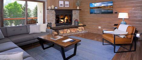 TV, fireplace, offices