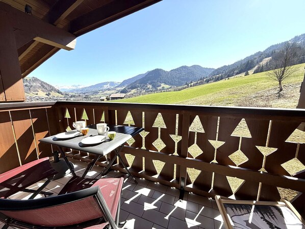 Outdoor dining - 2-room apartment in Praz Sur Arly, parking, close to slopes, for 5 people (Praz-sur-Arly)