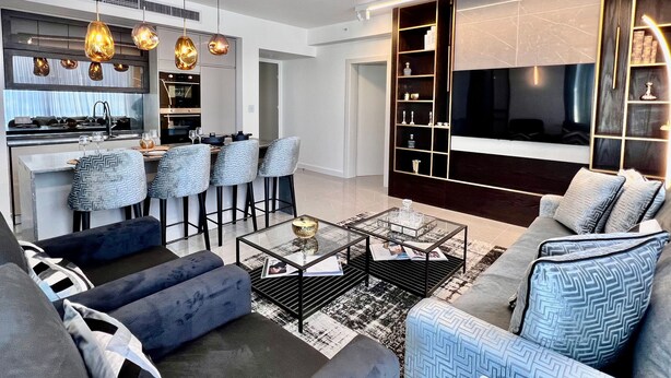 Deluxe Apartment | Living area | 43-inch flat-screen TV with cable channels, TV - High End & City View by FeelHome (Tel Aviv)