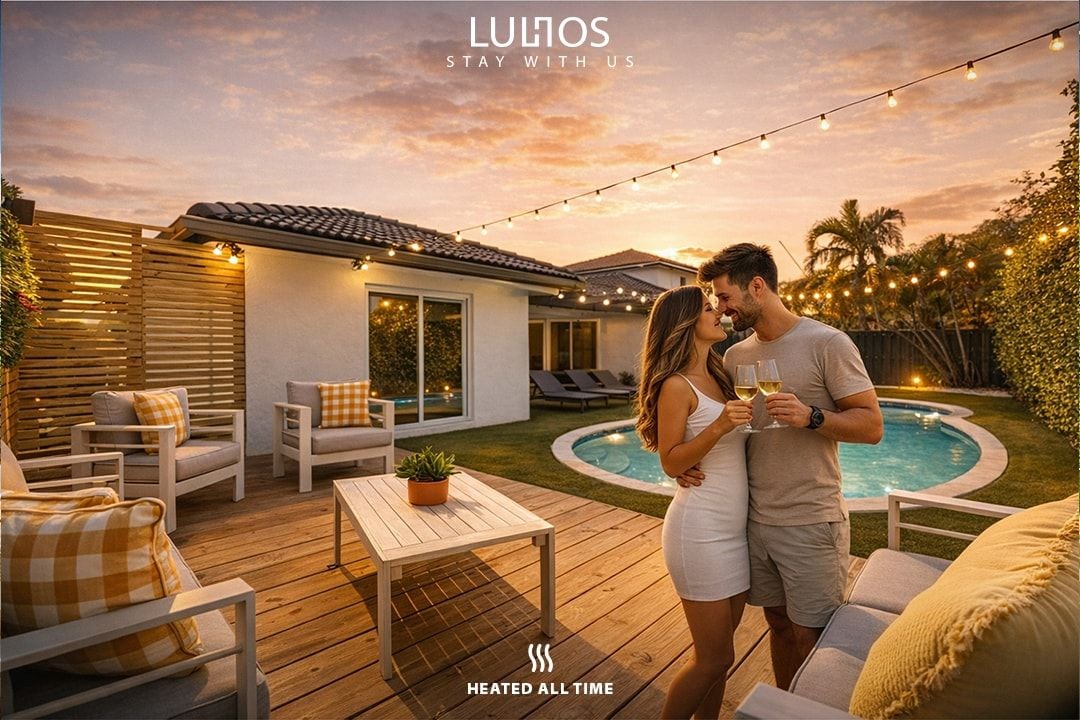 Step into our patio paradise, featuring recreation areas, a refreshing swimming pool, and stunning views