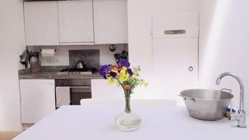 Een koelkast, een oven, een vaatwasser, een koffiezetapparaat/waterkoker