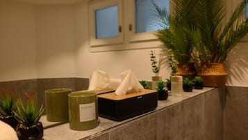 Ducha, secador de pelo, toallas, shampoo