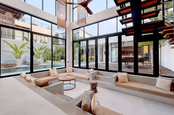 Luxury Villa, 4 Bedrooms, Private Pool, Ocean View | Living area | 50-inch Smart TV with cable channels