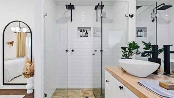 Bathtub, hair dryer, towels