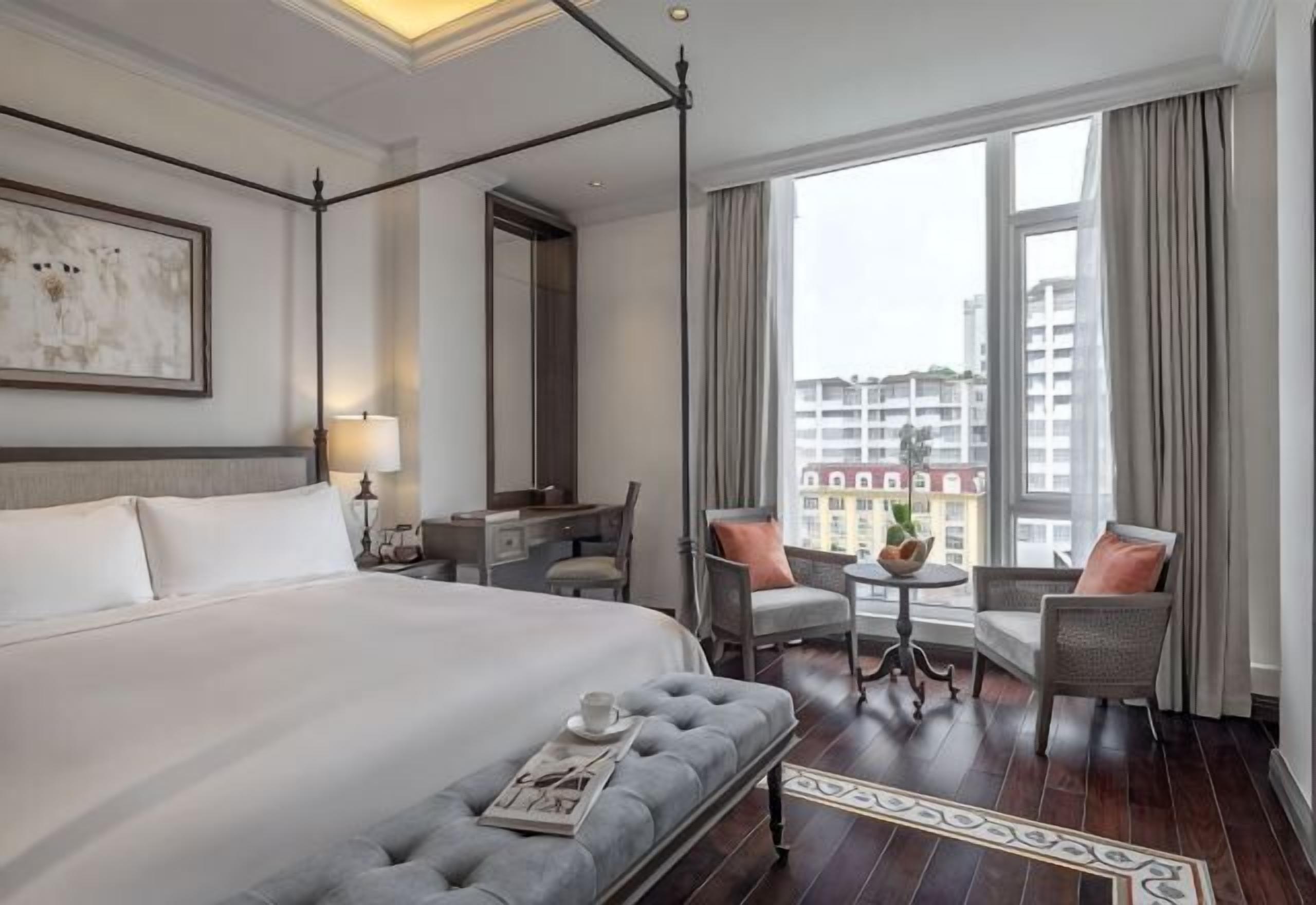 Egyptian cotton sheets, down duvets, pillow-top beds, minibar