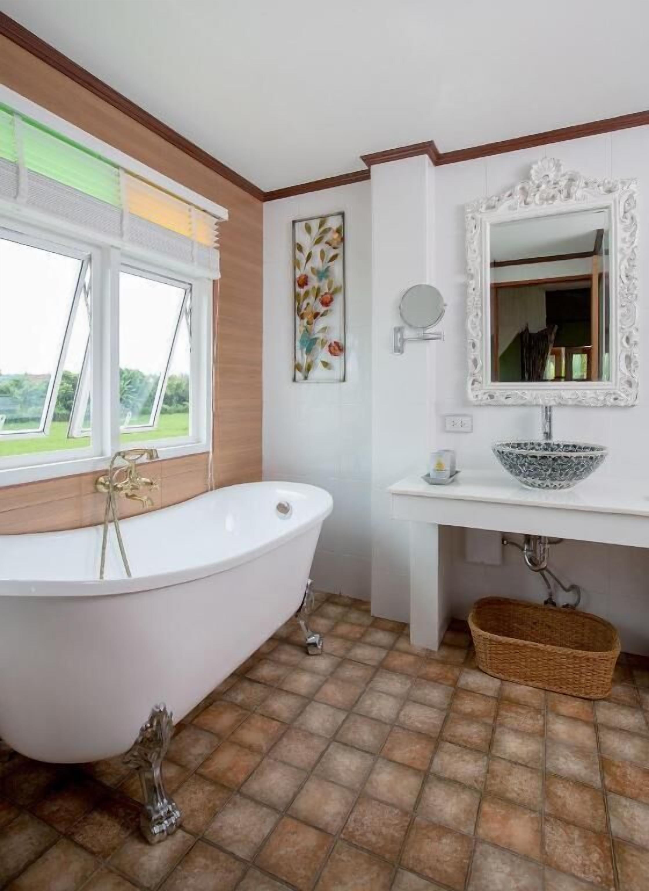 Bathroom | Hair dryer, slippers, towels