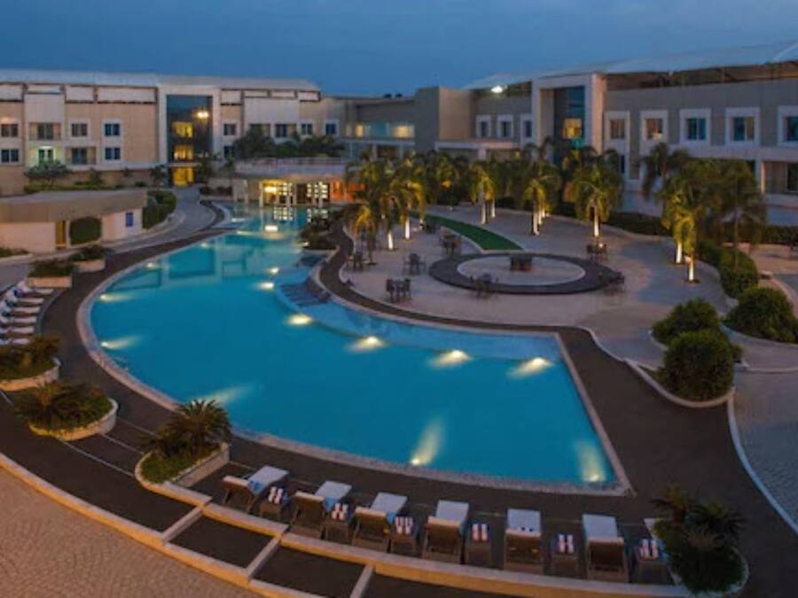 Outdoor pool, pool umbrellas, pool loungers