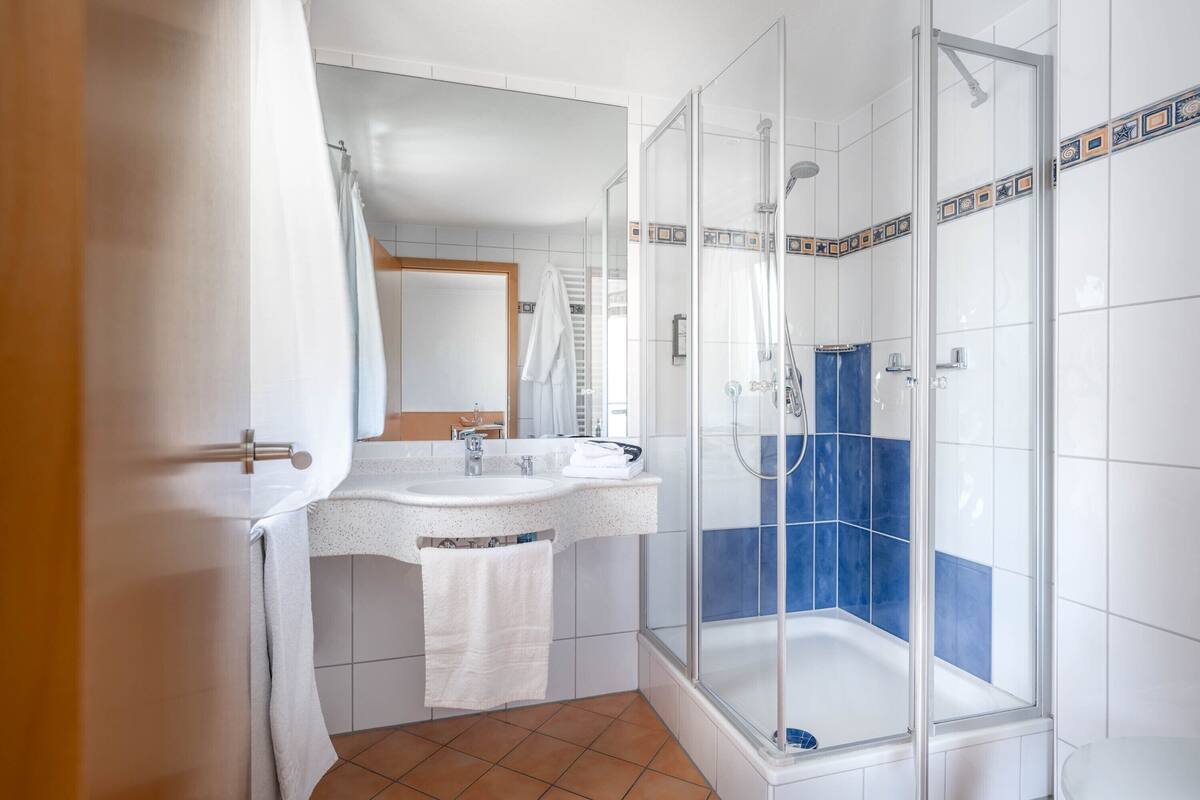 single room | bathroom | free toiletries, hair dryer, bathrobes, towels