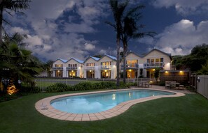Outdoor pool, pool umbrellas, pool loungers