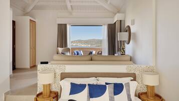 Habitación superior, vistas al mar | Sábanas de algodón egipcio, ropa de cama de alta calidad, caja fuerte