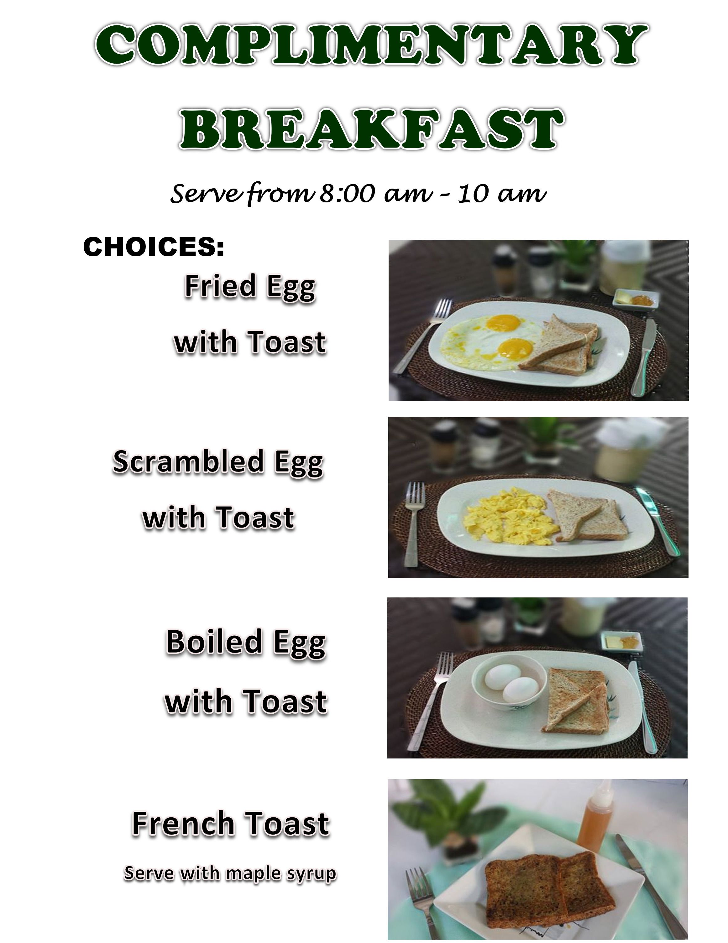 daily local cuisine breakfast for a fee