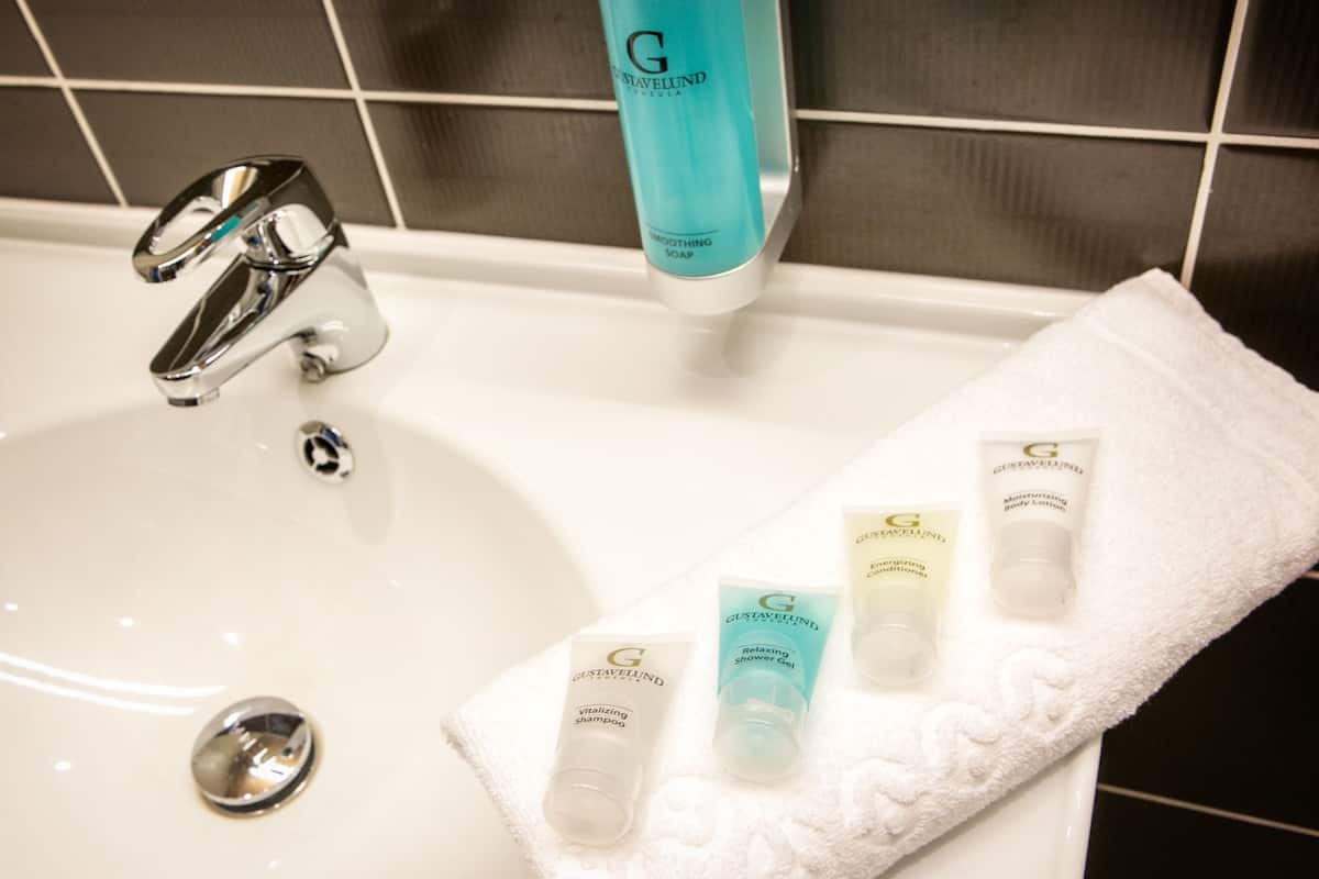 economy room | bathroom | shower, designer toiletries, hair dryer, bidet