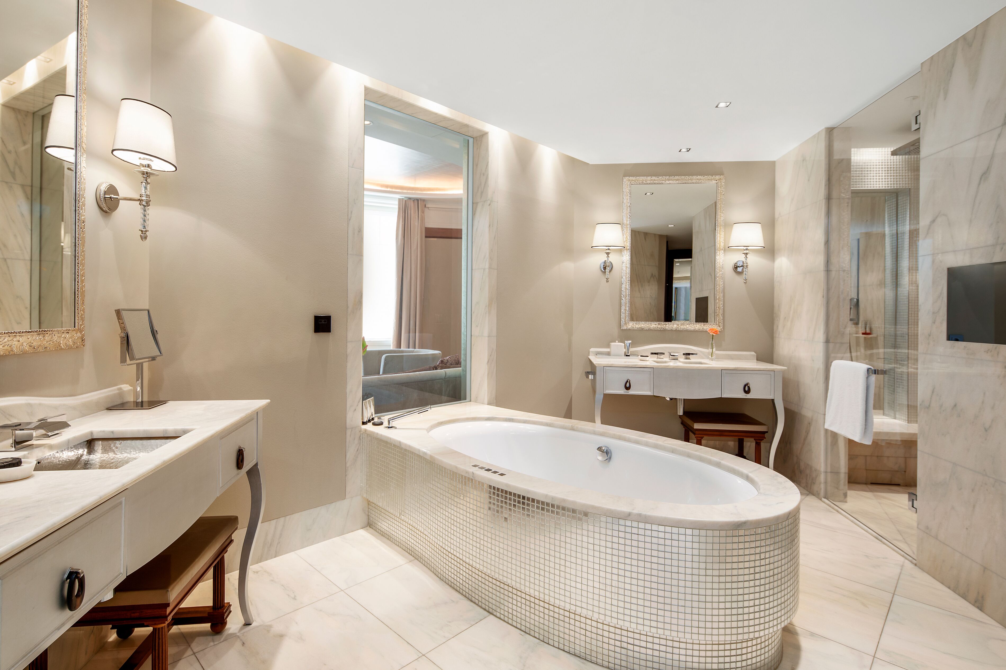 suite (diplomat) | bathroom | separate bathtub and shower, deep-soaking bathtub, rainfall showerhead