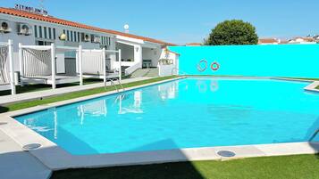 Indoor pool, outdoor pool, pool umbrellas, pool loungers