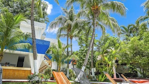 A poolside area with lounge chairs and palm trees. - Caribe Internacional Cancun (Cancun)